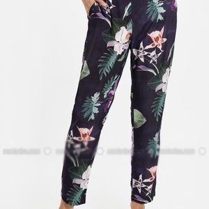Floral print navy pants
